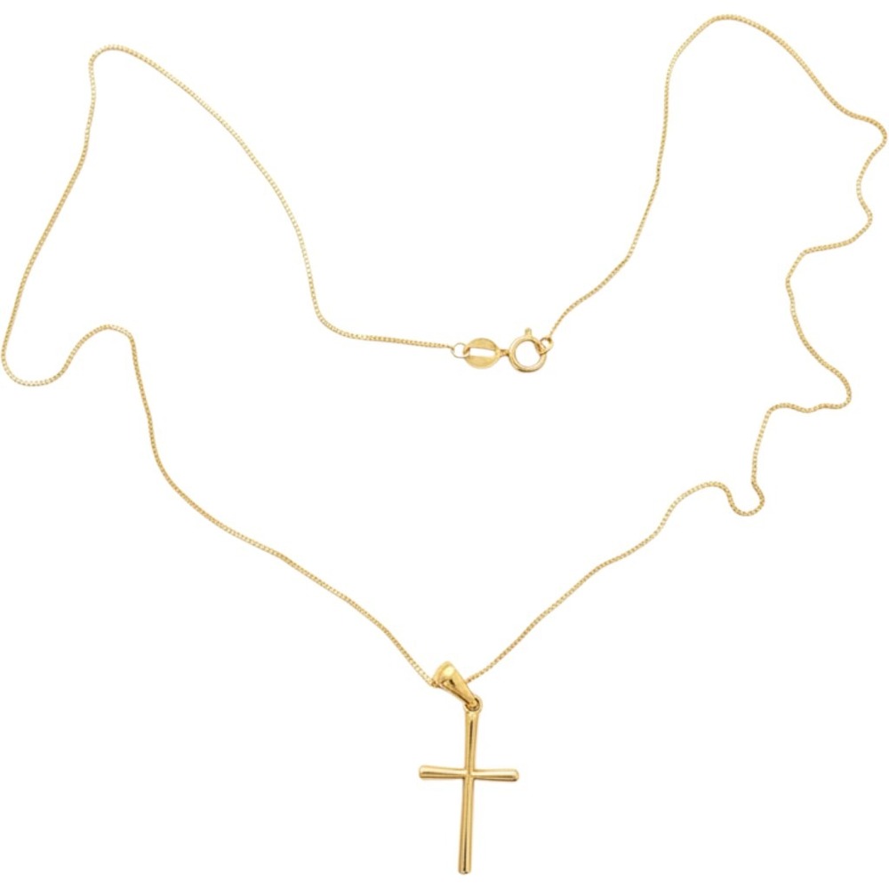 14K Yellow Gold Cross Pendant Necklace 18 Inch Box Chain AU 585 2.1g